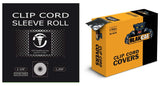 CLIP CORD SLEEVE ROLLS, 2" BLACK or 2 3/8" CLEAR x 1,200 ft roll in a self dispensing box. CHOOSE BLACK or CLEAR