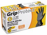 GripProtect® BLACK 6mil NITRILE Exam Gloves, PF, Textured, 100/box or 10boxes/case