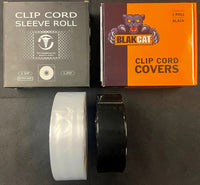 CLIP CORD SLEEVE ROLLS, 2" BLACK or 2 3/8" CLEAR x 1,200 ft roll in a self dispensing box. CHOOSE BLACK or CLEAR