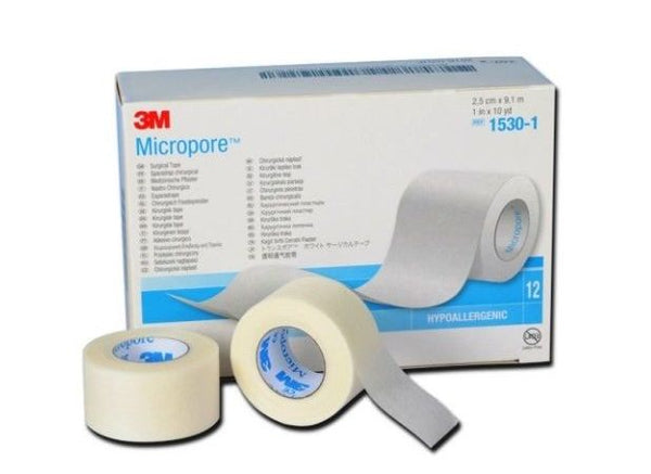 3M Micropore Paper Tape, 1" x 10 yds, 12/box. Made in the USA.
