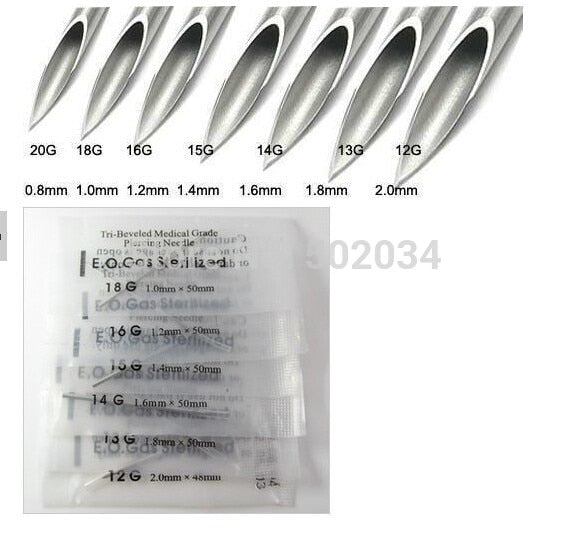 Piercing Needles Straight Sterile Standard 2 CHOOSE from 12g, 13g