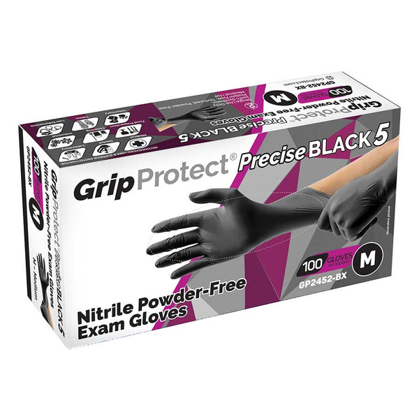 ***(BEST VALUE, PRICE DROP)*** GripProtect® BLACK 5mil NITRILE Exam Gloves, PF, Textured, 100/box or 10boxes/case.
