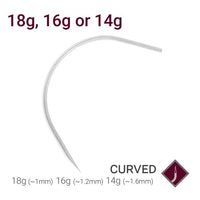 CURVED Piercing Needles Sterile CHOOSE: 14g, 16g or 18g.